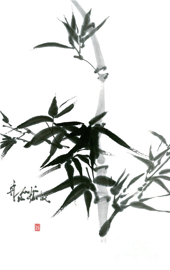 Bamboo Ink Painting In Sumi Brush Strokes Painting