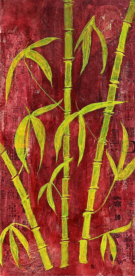 Bamboo On Red Mixed Media by Bellesouth Studio