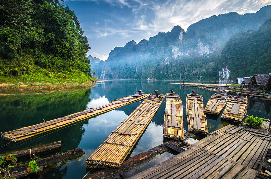 Bamboo Rafting On River Photograph by Suttipong Sutiratanachai