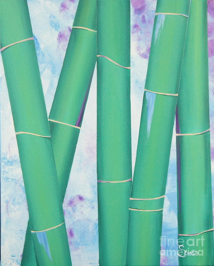 Bamboo tryptych 3 Painting by Shiela Gosselin