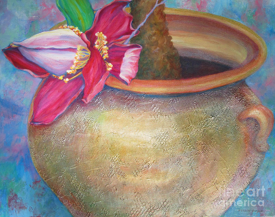 Banana Flower Pot Painting by Sharon Nelson-Bianco
