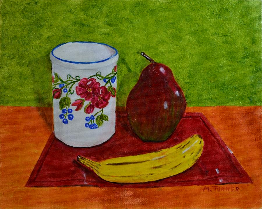 Banana Pear and Vase Painting by Melvin Turner