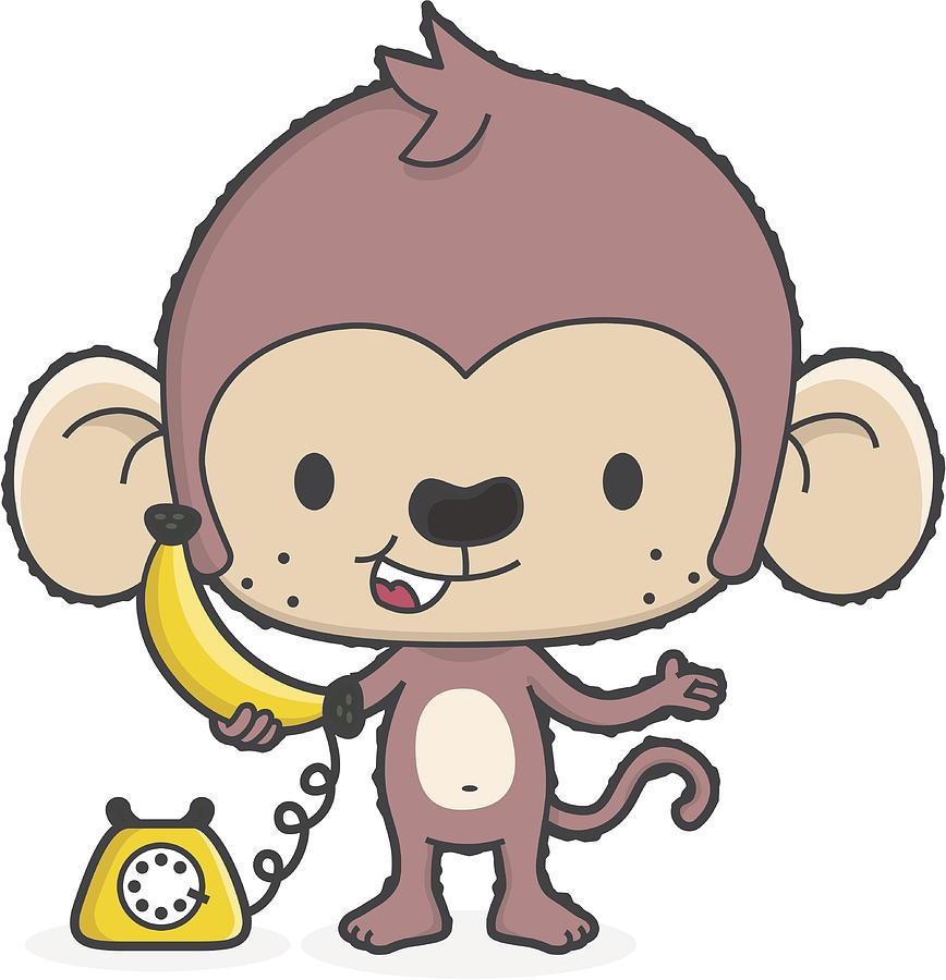 Banana Phone Monkey /Telephone Communication Drawing by Ma_co