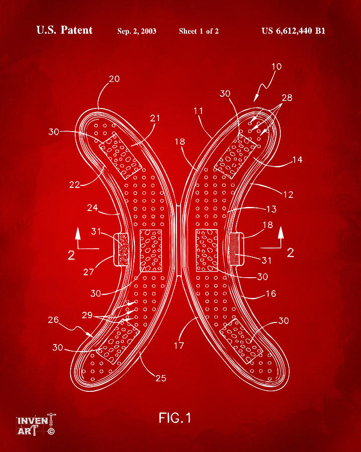 Unique Digital Art - Banana Protection Device Patent Red by Nikki Marie Smith