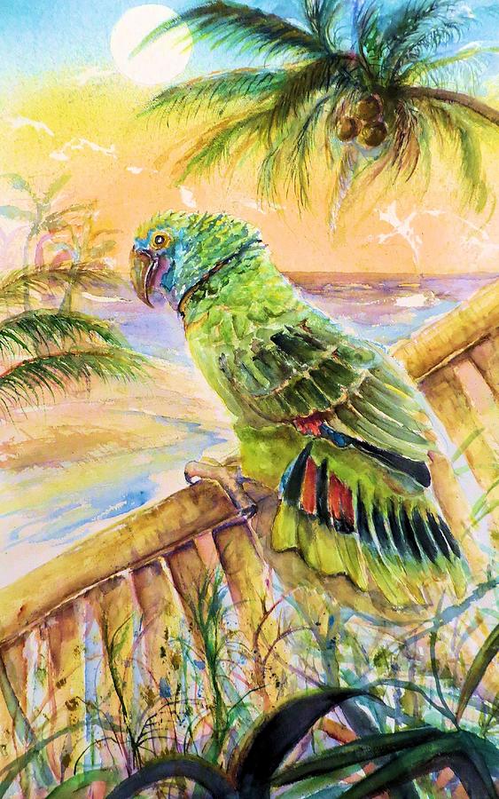 Banana Tree and Tropical Bird Painting by Bernadette Krupa