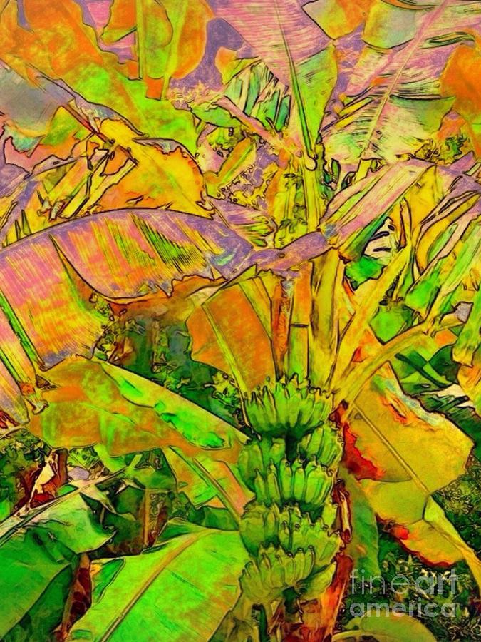 V Banana Tree with Bunch - Vertical Painting by Lyn Voytershark
