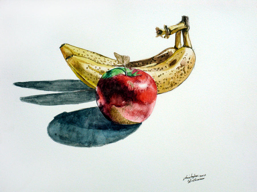Bananas and an Apple Painting by Christopher Shellhammer