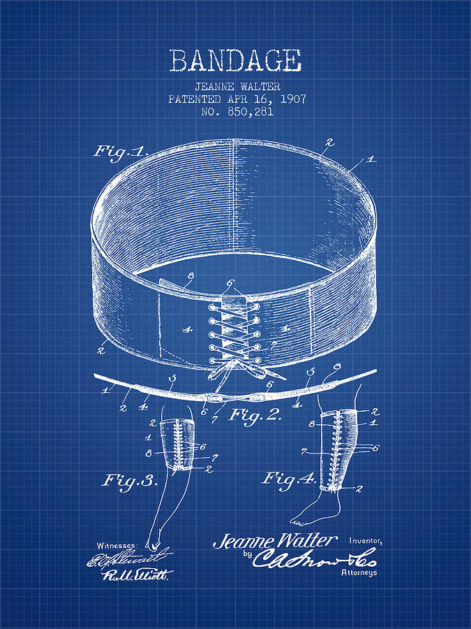 Vintage Digital Art - Bandage Patent from 1907 - Blueprint by Aged Pixel