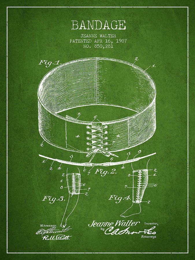 Vintage Digital Art - Bandage Patent from 1907 - Green by Aged Pixel