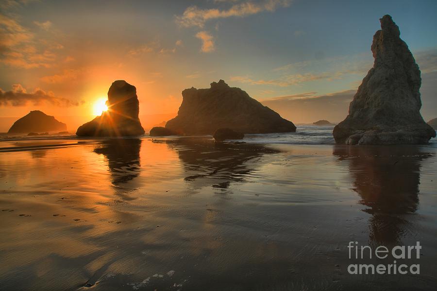 Beach Sunset Photograph - Bandon Sunburst by Adam Jewell