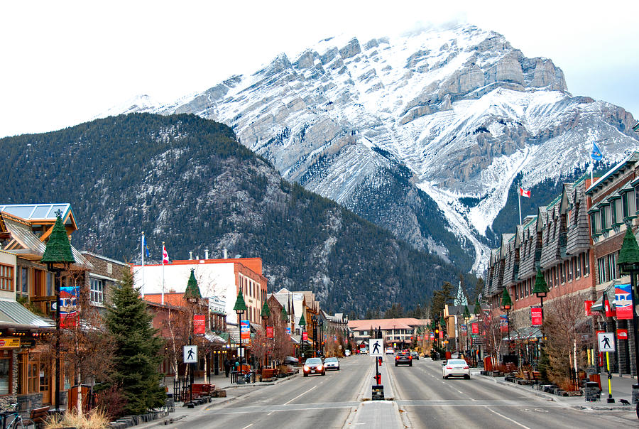 Banff Avenue retail area in  Banff, Alberta- winter Photograph by Wwing