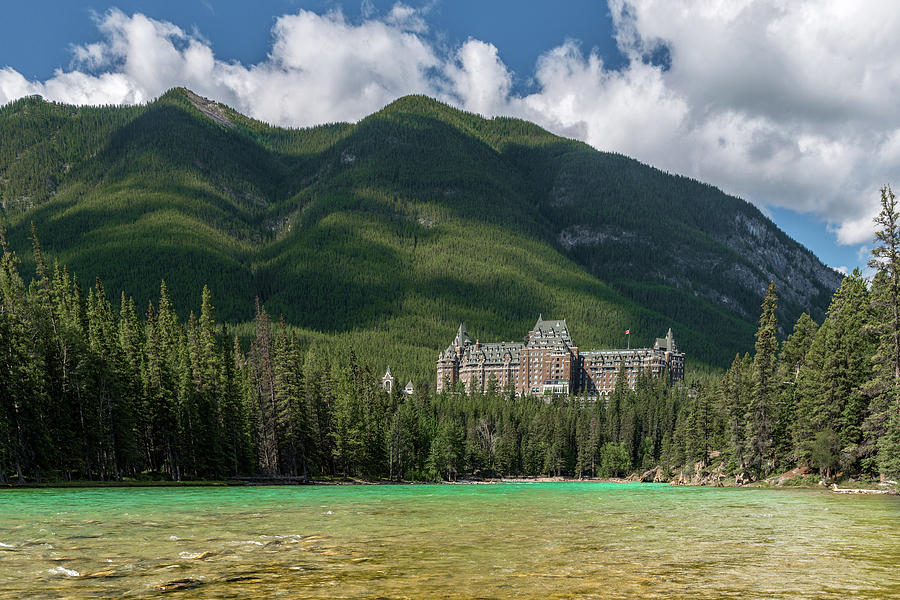 Banff Springs Hotel By Bow River Photograph by Panoramic Images