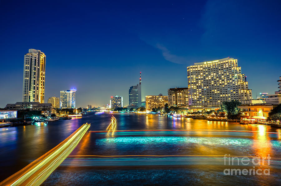 Transportation Photograph - Bangkok Chao Phraya river by Fototrav Print