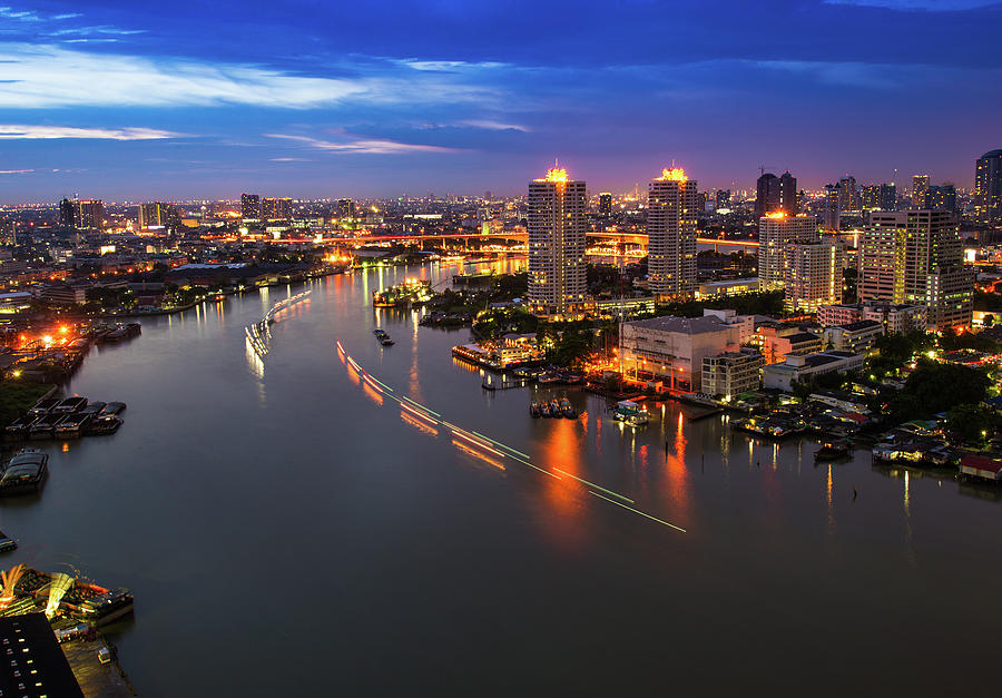 Bangkok City And River During Sunset Photograph by Naphakm