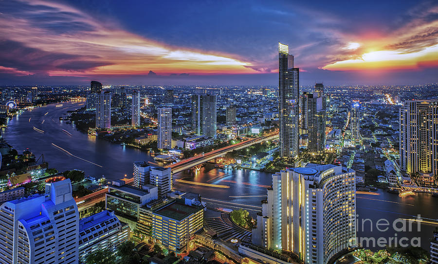 Bangkok City at night time Photograph by Anek Suwannaphoom