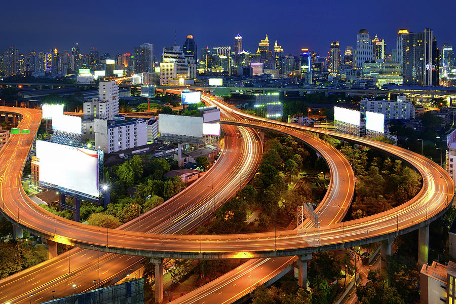 Bangkok Night_expressway  Thailand Photograph by Nanut Bovorn
