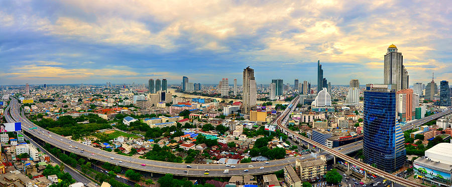 Bangkok Sunset Panorama Photograph by Nanut Bovorn