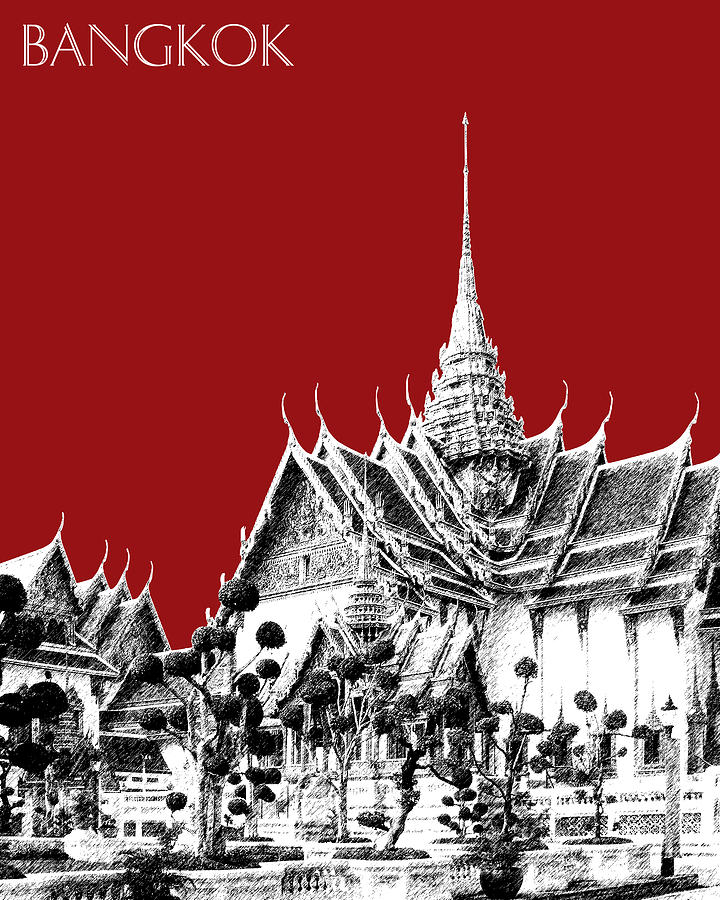 Bangkok Thailand Skyline Grand Palace - Dark Red Digital Art by DB Artist