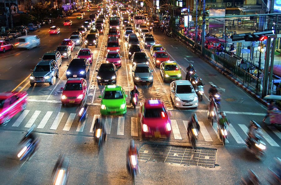Bangkok With Traffic At Night Photograph by 97
