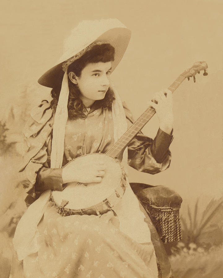 Music Photograph - Banjo Girl 1880s by Paul Ashby Antique Image
