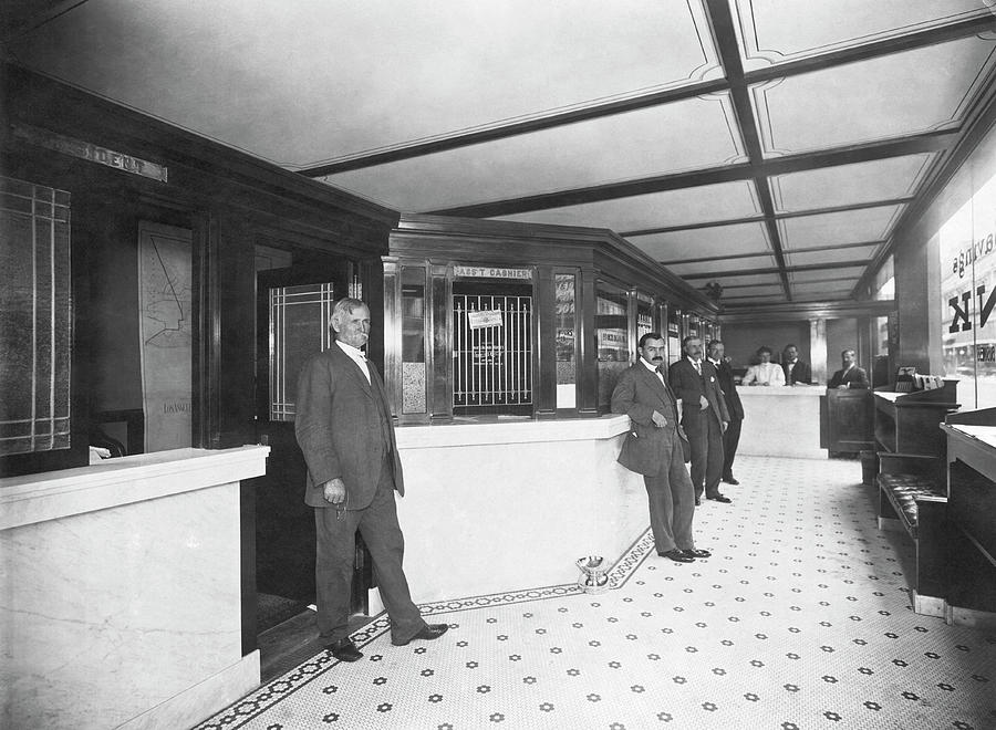 Bank Interior And Employees Photograph by Underwood Archives