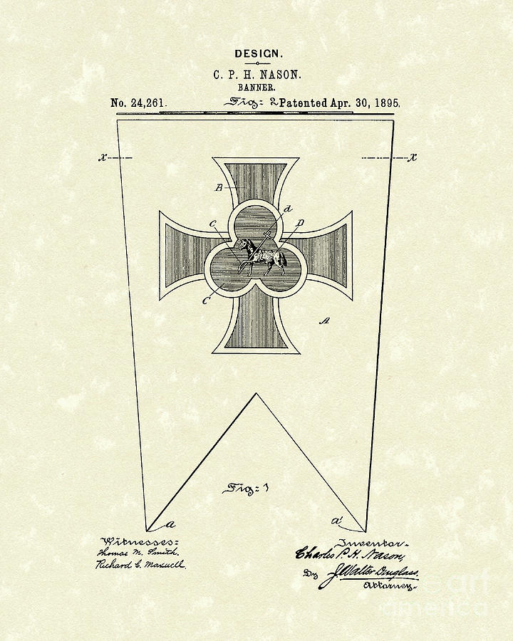 Banner 1895 Patent Art Drawing by Prior Art Design