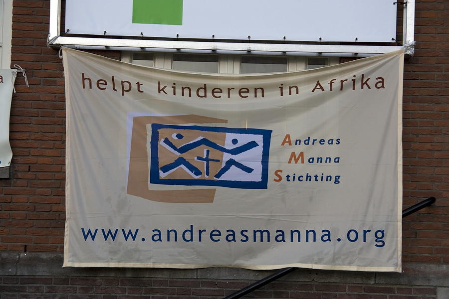 Flag Photograph - banner of Andreas Manna Foundation at the town hall of Hoogeveen Netherlands by Ronald Jansen
