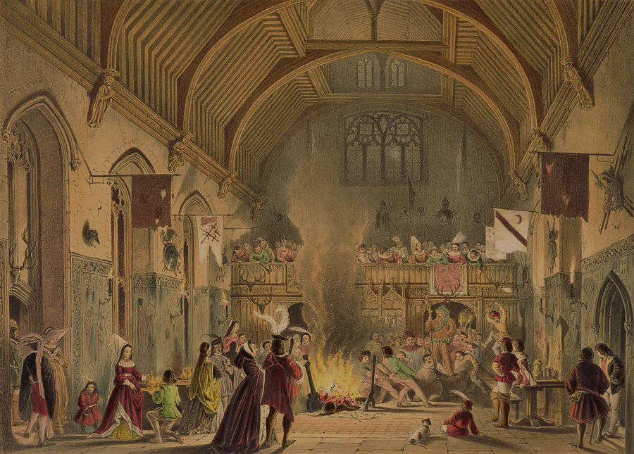 Medieval Drawing - Banquet In The Baronial Hall, Penshurst by Joseph Nash