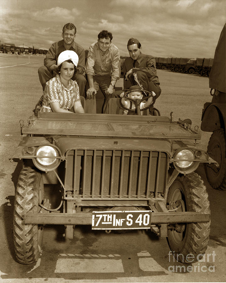 Car Photograph - Bantam Jeep 17th Infantry Fort Ord Army Base 1950 by Monterey County Historical Society