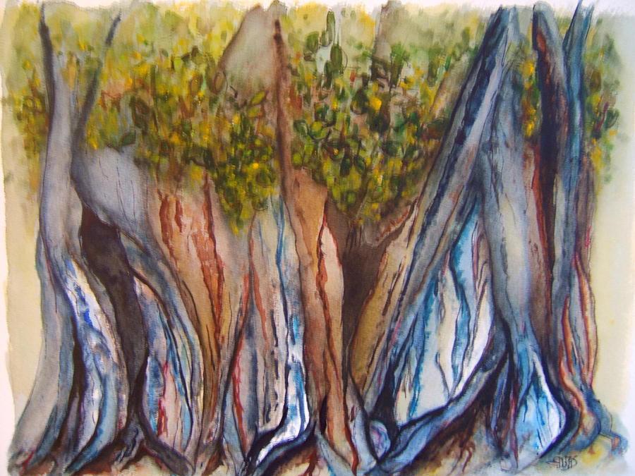 Banyan Trees Painting by Elaine Duras