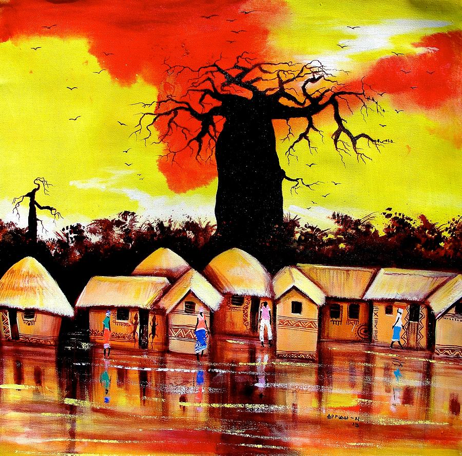 Baobab Village Painting by Appiah Ntiaw