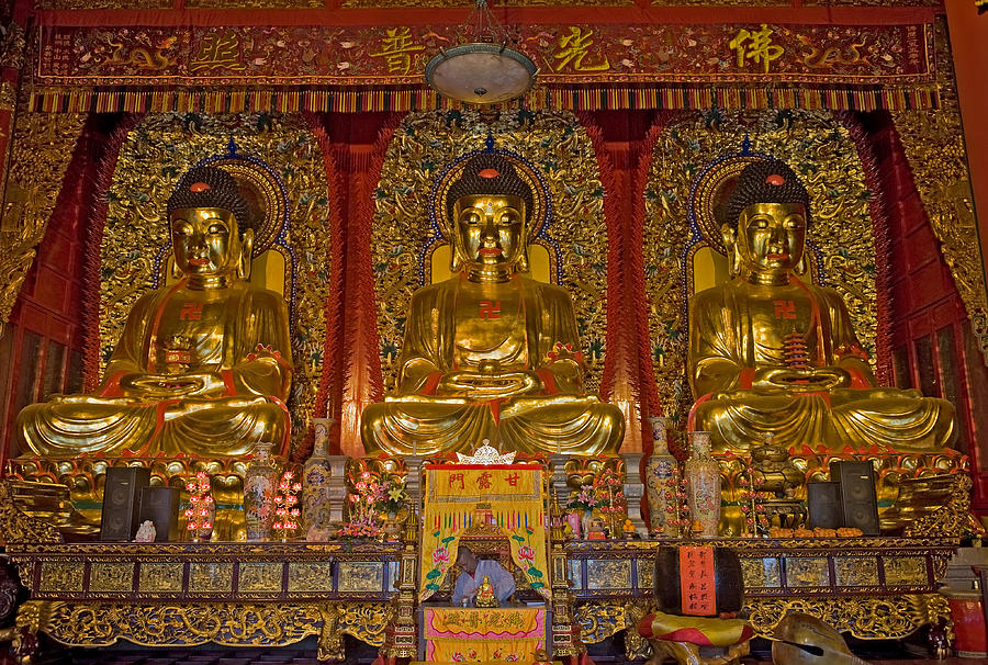 Baolin Temple Seated statues of Buddha Photograph by Marek Poplawski
