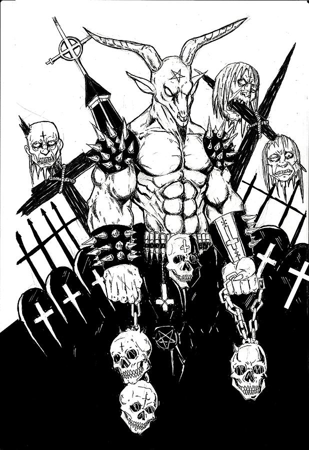 Baphomet Graveyard BW Drawing by Alaric Barca