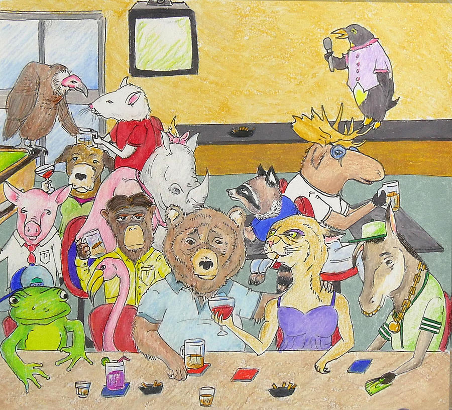 Moose Drawing - Bar Animals by Ryan Sweeney