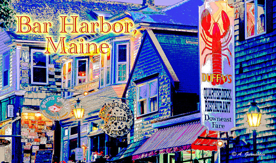 Bar Harbor Maine Shops at Night Digital Art by A Macarthur Gurmankin