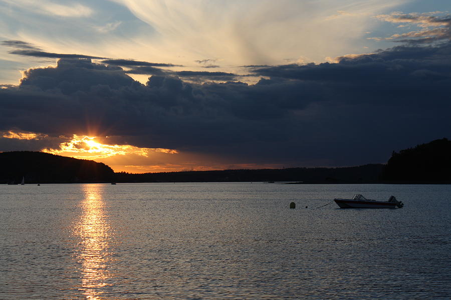 Bar Harbor Maine sunset with boat Photograph by Toni and Rene Maggio