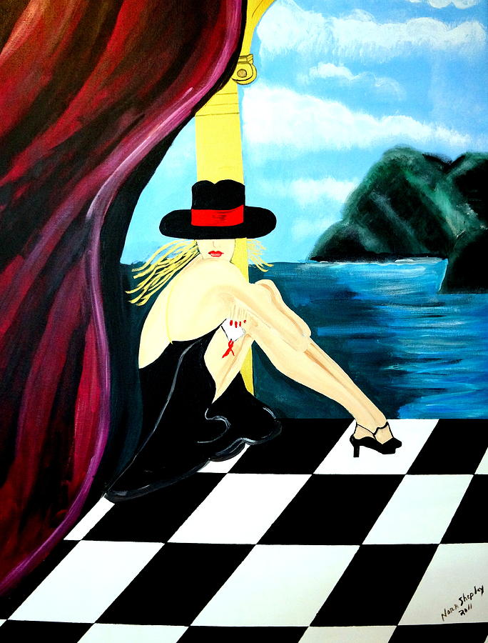 Bar Scene Lady With Hat By The Water Painting by Nora Shepley