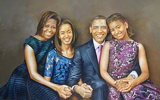 BARACK OBAMA FAMILY oil on canvas Painting by Rajasekharan Parameswaran ...