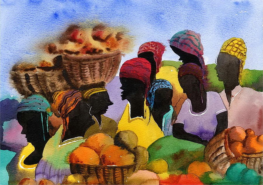 Barbados Market 1  WI Painting by Val Byrne