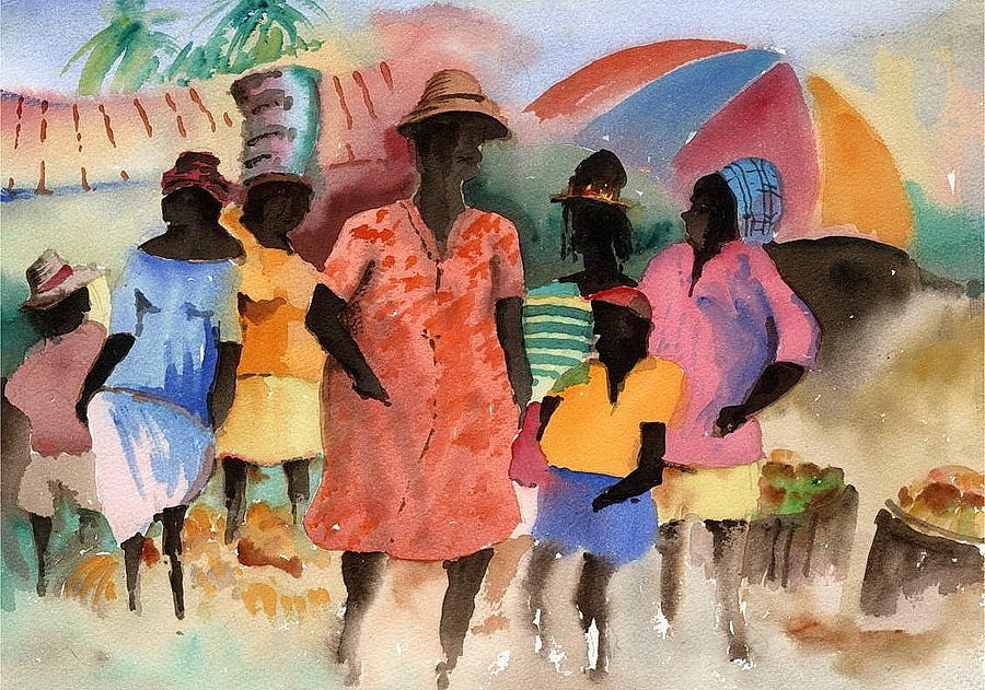 Barbados Market 2  WI Painting by Val Byrne