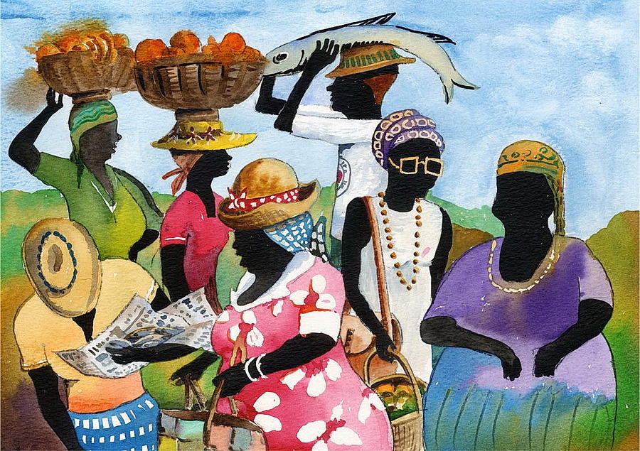 Barbados Market 3  WI Painting by Val Byrne