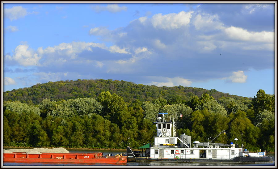 Barbara Tug Boat and Barge on the Ohio RIver Photograph by Kathy Barney