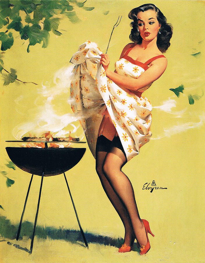 3dRose lsp_179633_1 image of elvgren painting the barbecue pinup Single Toggle Switch 