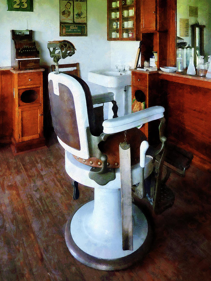 Vintage Photograph - Barber - Barber Chair and Cash Register by Susan Savad