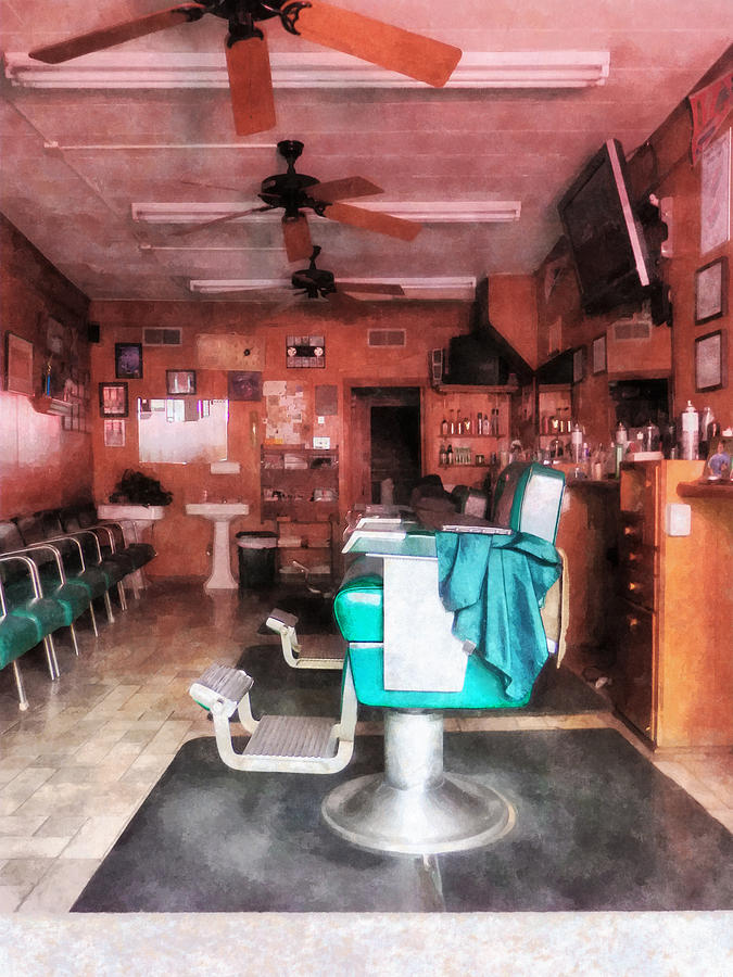 Barber - Barber Shop With Green Barber Chairs Photograph by Susan Savad