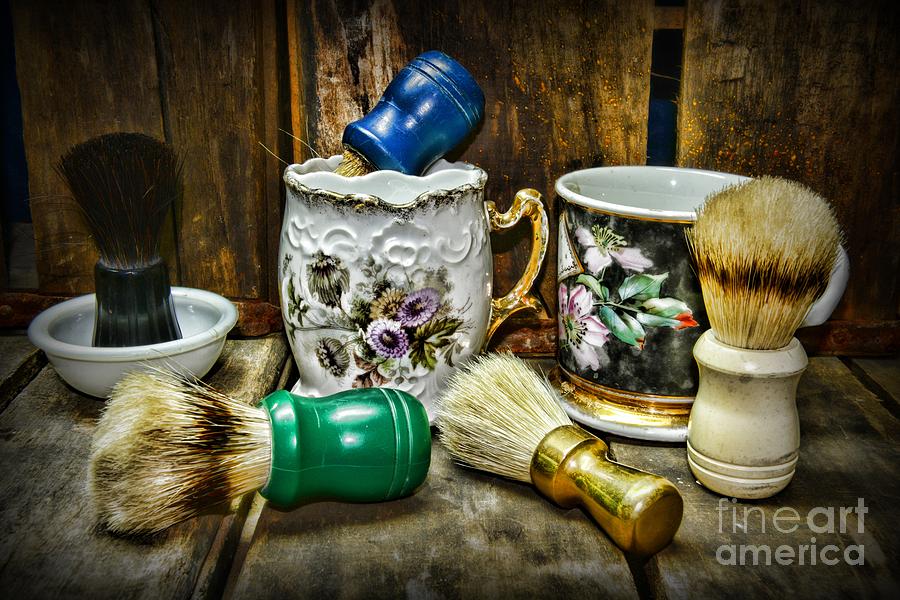 Vintage Photograph - Barber - Shaving Mugs and Brushes by Paul Ward
