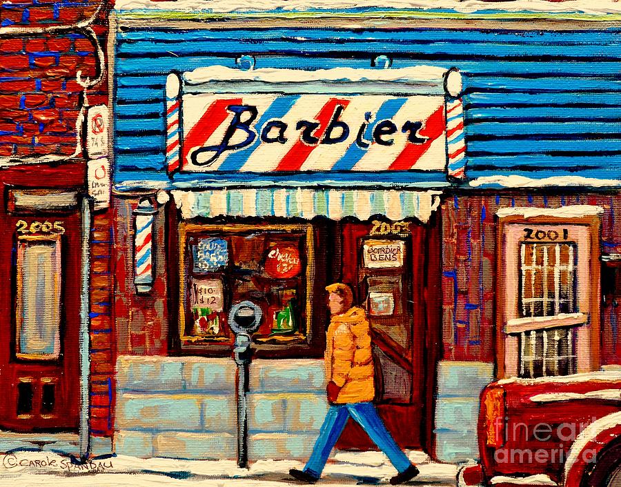 Barber Shop Paintings And Prints Montreal Winter Street Scenes Vintage  Storefront Carole Spandau Painting by Carole Spandau
