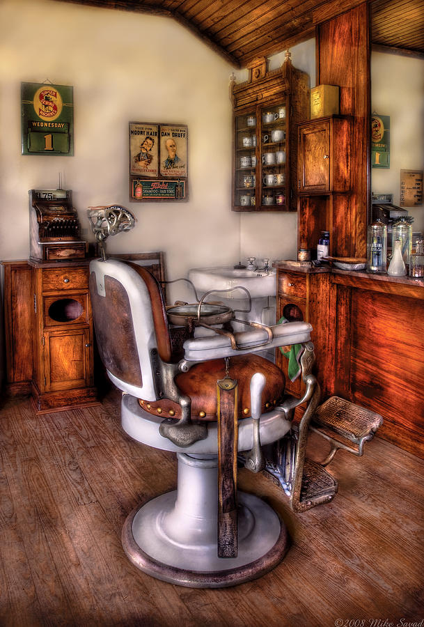 Vintage Photograph - Barber - The Barber Chair by Mike Savad