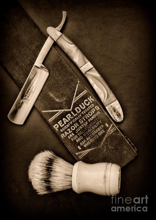 Vintage Photograph - Barber - Tools for a Close Shave - black and white by Paul Ward