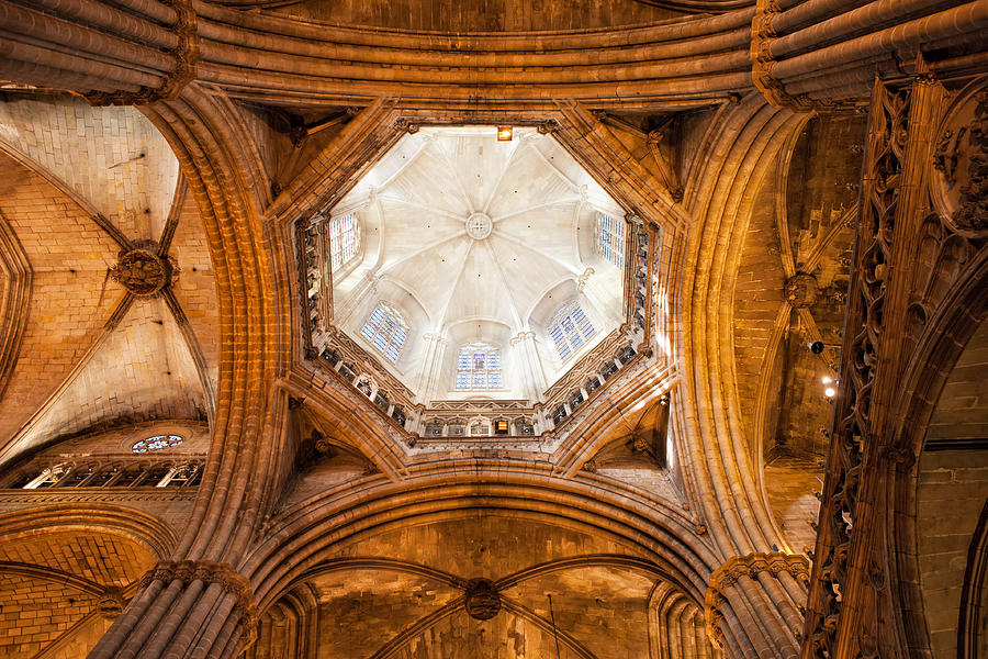 Barcelona Photograph - Barcelona Cathedral Ceiling with Dome by Artur Bogacki